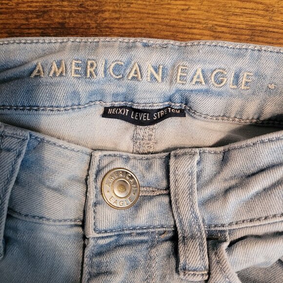 American Eagle Jeans 2s Jegging Next Level Stretch Hi Rise Light Wash Ripped - Picture 4 of 13